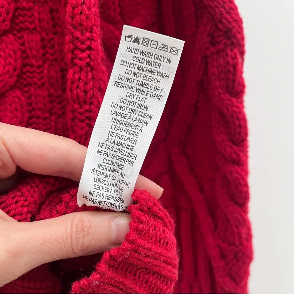 Aran Mor 100% merino wool traditional turtleneck sweater L cherry red NWT - Picture 9 of 10